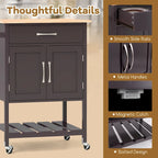 Rolling Kitchen Island Cart - Rubber Wood Top with Drawer, 2-Door Cabinet, Towel Bar, Lockable Wheels, 210 lbs Capacity