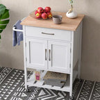 Rolling Kitchen Island Cart - Rubber Wood Top with Drawer, 2-Door Cabinet, Towel Bar, Lockable Wheels, 210 lbs Capacity