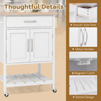 Rolling Kitchen Island Cart - Rubber Wood Top with Drawer, 2-Door Cabinet, Towel Bar, Lockable Wheels, 210 lbs Capacity