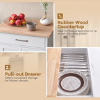 Rolling Kitchen Island Cart - Rubber Wood Top with Drawer, 2-Door Cabinet, Towel Bar, Lockable Wheels, 210 lbs Capacity