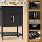 Rolling Kitchen Island Cart - Rubber Wood Top with Drawer, 2-Door Cabinet, Towel Bar, Lockable Wheels, 210 lbs Capacity