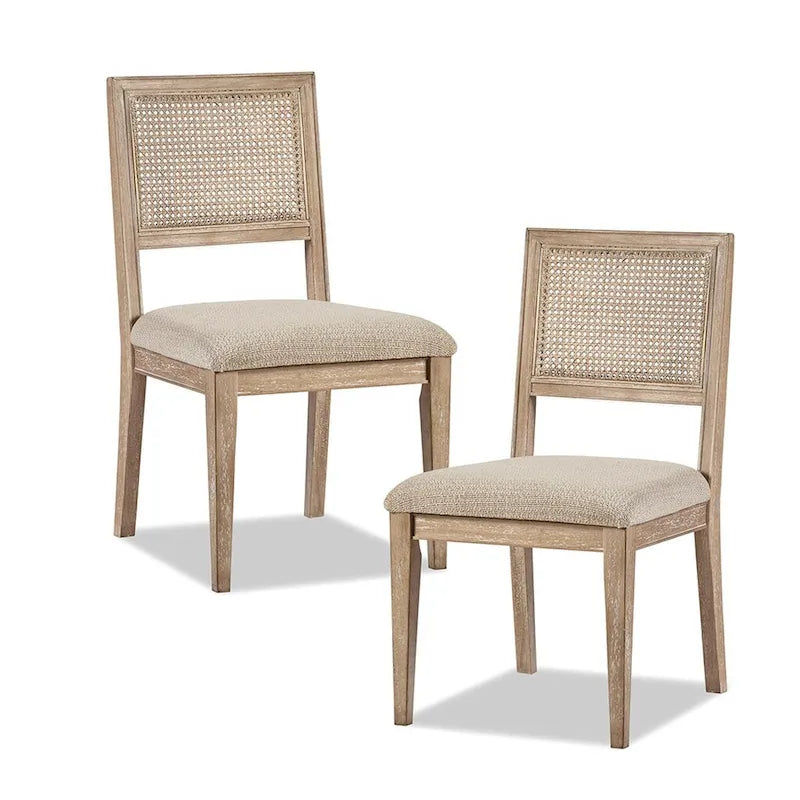 Farmhouse Dining Chairs Set of 2 with Cane Back, Upholstered Seat, Solid Wood Frame, 300 lbs Capacity