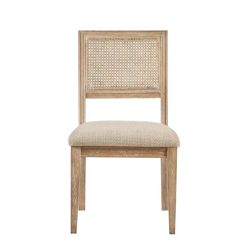 Farmhouse Dining Chairs Set of 2 with Cane Back, Upholstered Seat, Solid Wood Frame, 300 lbs Capacity