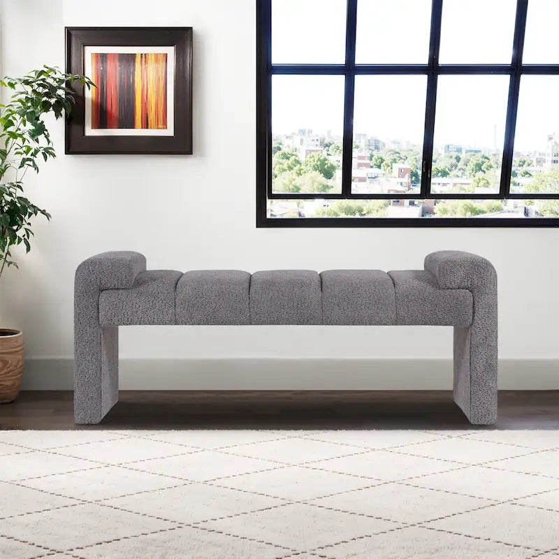 54" Boucle Channel Tufted Bedroom Bench - High-Density Foam, Arm Trays, 250 lbs Capacity, Multi-Purpose Ottoman