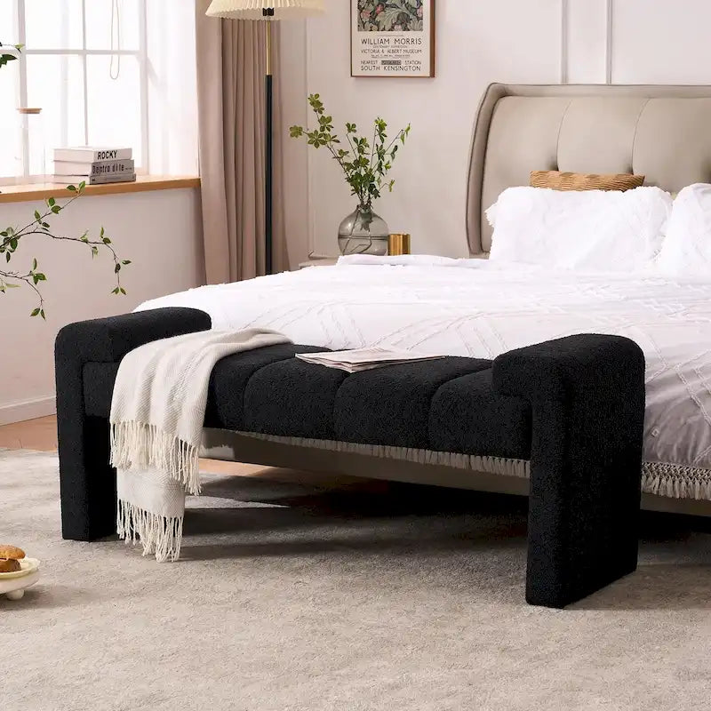 54" Boucle Channel Tufted Bedroom Bench - High-Density Foam, Arm Trays, 250 lbs Capacity, Multi-Purpose Ottoman