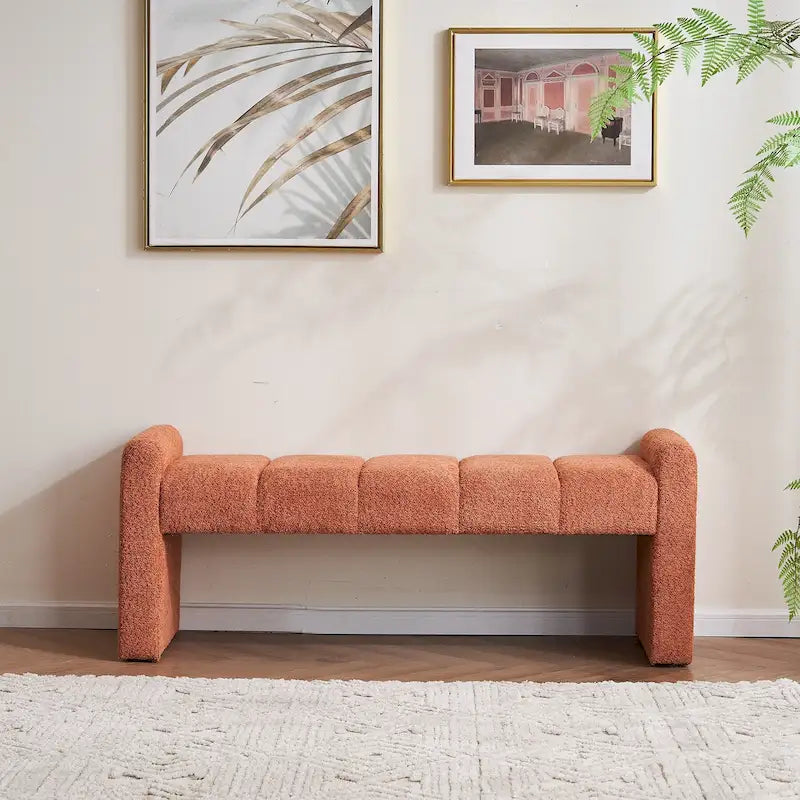 54" Boucle Channel Tufted Bedroom Bench - High-Density Foam, Arm Trays, 250 lbs Capacity, Multi-Purpose Ottoman