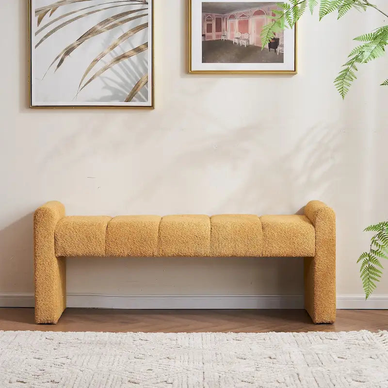 54" Boucle Channel Tufted Bedroom Bench - High-Density Foam, Arm Trays, 250 lbs Capacity, Multi-Purpose Ottoman