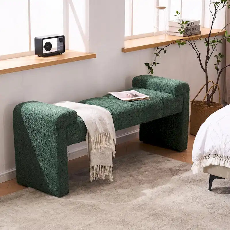 54" Boucle Channel Tufted Bedroom Bench - High-Density Foam, Arm Trays, 250 lbs Capacity, Multi-Purpose Ottoman