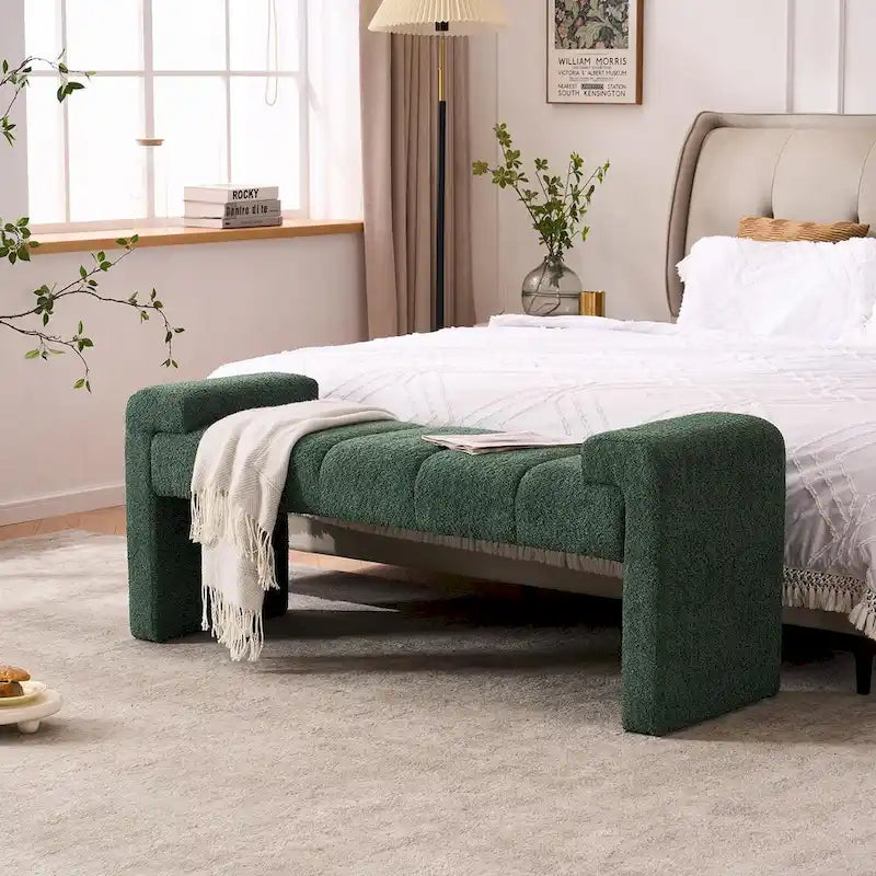 54" Boucle Channel Tufted Bedroom Bench - High-Density Foam, Arm Trays, 250 lbs Capacity, Multi-Purpose Ottoman