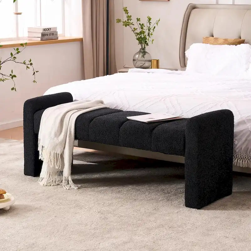 54" Boucle Channel Tufted Bedroom Bench - High-Density Foam, Arm Trays, 250 lbs Capacity, Multi-Purpose Ottoman