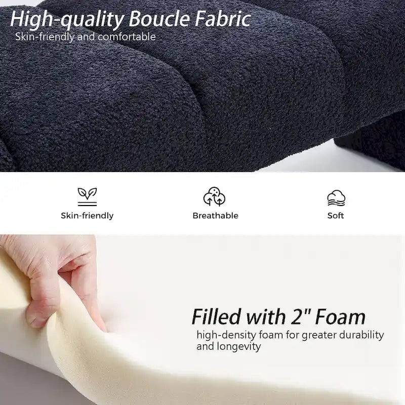 54" Boucle Channel Tufted Bedroom Bench - High-Density Foam, Arm Trays, 250 lbs Capacity, Multi-Purpose Ottoman