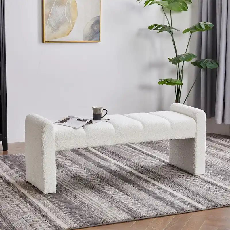 54" Boucle Channel Tufted Bedroom Bench - High-Density Foam, Arm Trays, 250 lbs Capacity, Multi-Purpose Ottoman