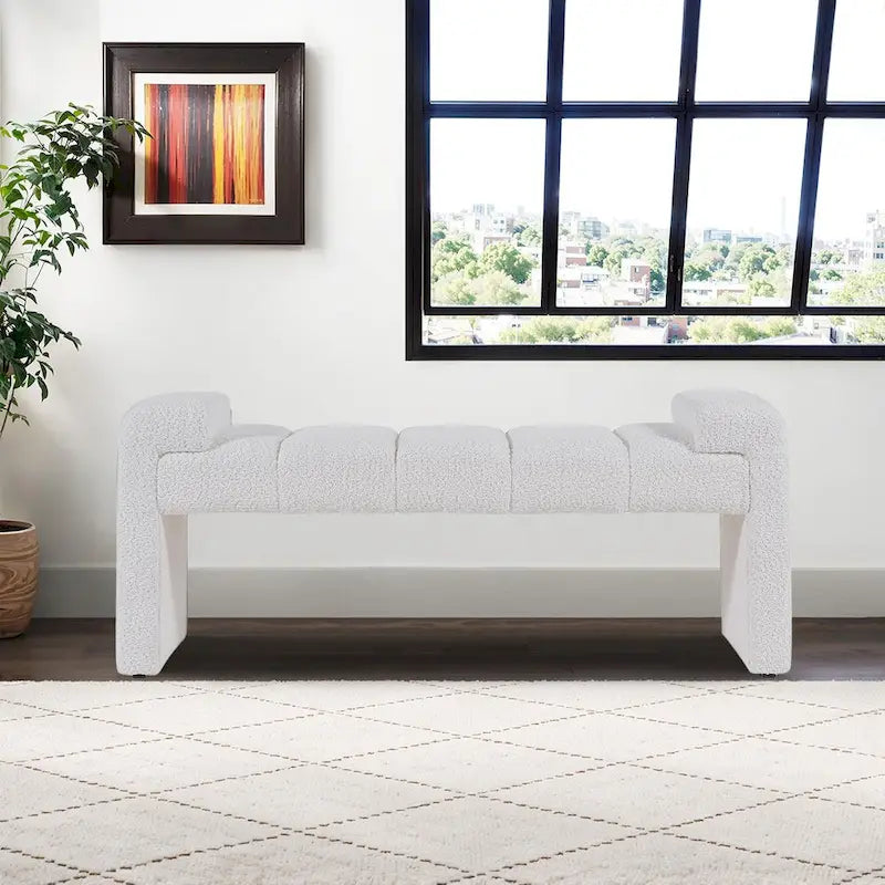 54" Boucle Channel Tufted Bedroom Bench - High-Density Foam, Arm Trays, 250 lbs Capacity, Multi-Purpose Ottoman