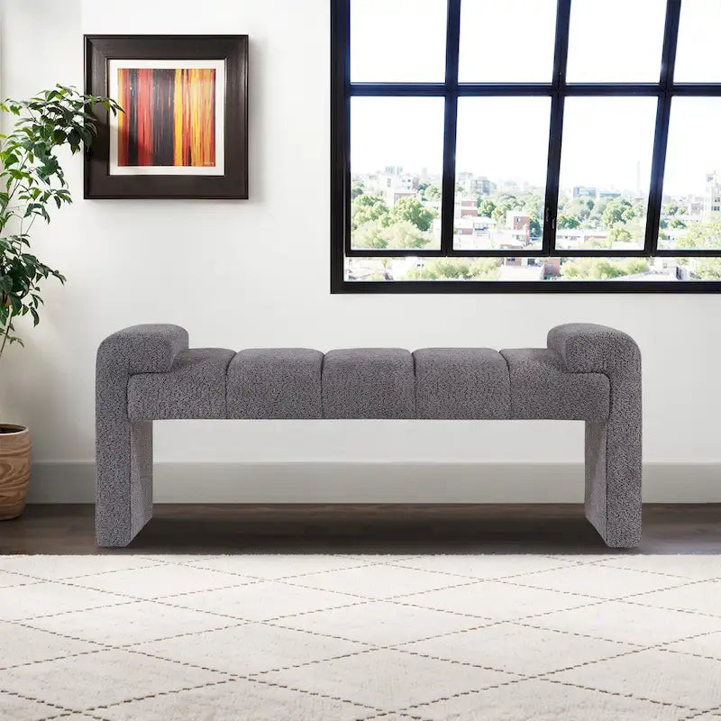 54" Boucle Channel Tufted Bedroom Bench - High-Density Foam, Arm Trays, 250 lbs Capacity, Multi-Purpose Ottoman