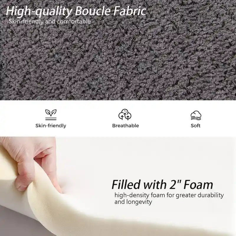 54" Boucle Channel Tufted Bedroom Bench - High-Density Foam, Arm Trays, 250 lbs Capacity, Multi-Purpose Ottoman