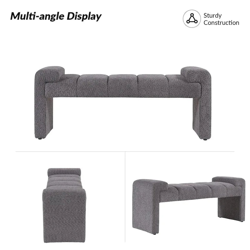 54" Boucle Channel Tufted Bedroom Bench - High-Density Foam, Arm Trays, 250 lbs Capacity, Multi-Purpose Ottoman