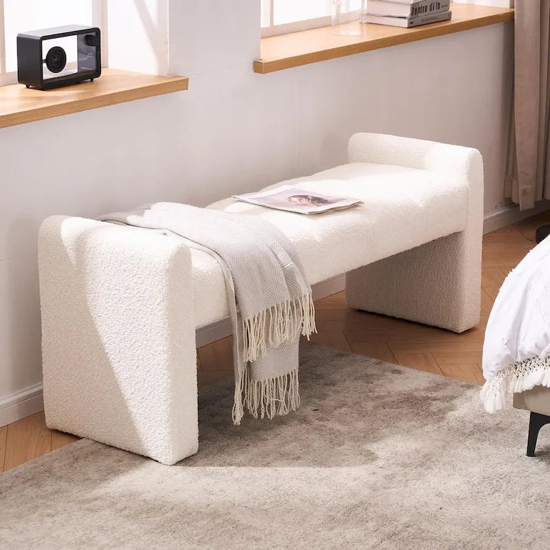 54" Boucle Channel Tufted Bedroom Bench - High-Density Foam, Arm Trays, 250 lbs Capacity, Multi-Purpose Ottoman