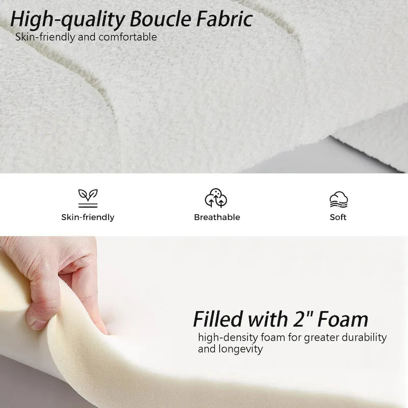 54" Boucle Channel Tufted Bedroom Bench - High-Density Foam, Arm Trays, 250 lbs Capacity, Multi-Purpose Ottoman