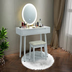 Vanity Makeup Table with LED Touch Screen Mirror - 3 Lighting Modes, 2 Drawers, Cushioned Stool, 31.5" Wide - Modern Dressing Table Set 220lbs