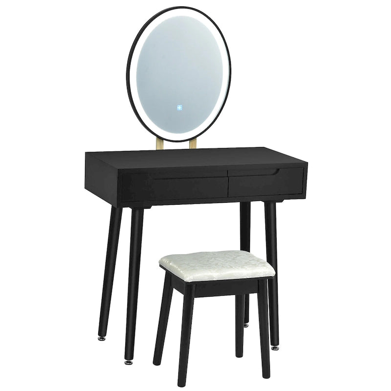Vanity Makeup Table with LED Touch Screen Mirror - 3 Lighting Modes, 2 Drawers, Cushioned Stool, 31.5" Wide - Modern Dressing Table Set 220lbs