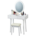 Vanity Makeup Table with LED Touch Screen Mirror - 3 Lighting Modes, 2 Drawers, Cushioned Stool, 31.5" Wide - Modern Dressing Table Set 220lbs