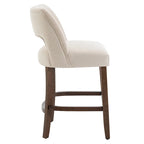 Bar Stools Set of 2 - Solid Birch Wood Legs - High-Density Foam - Fabric Upholstery - Ergonomic Hollow Backrest - Footrest - Adjustable Caps - Easy Assembly