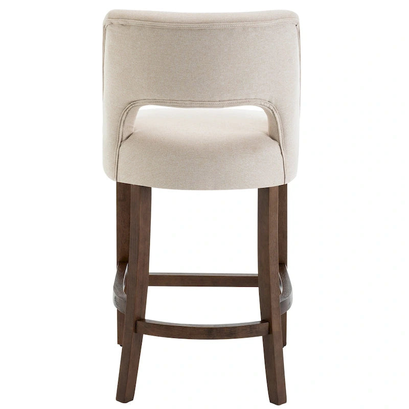 Bar Stools Set of 2 - Solid Birch Wood Legs - High-Density Foam - Fabric Upholstery - Ergonomic Hollow Backrest - Footrest - Adjustable Caps - Easy Assembly