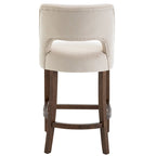 Bar Stools Set of 2 - Solid Birch Wood Legs - High-Density Foam - Fabric Upholstery - Ergonomic Hollow Backrest - Footrest - Adjustable Caps - Easy Assembly