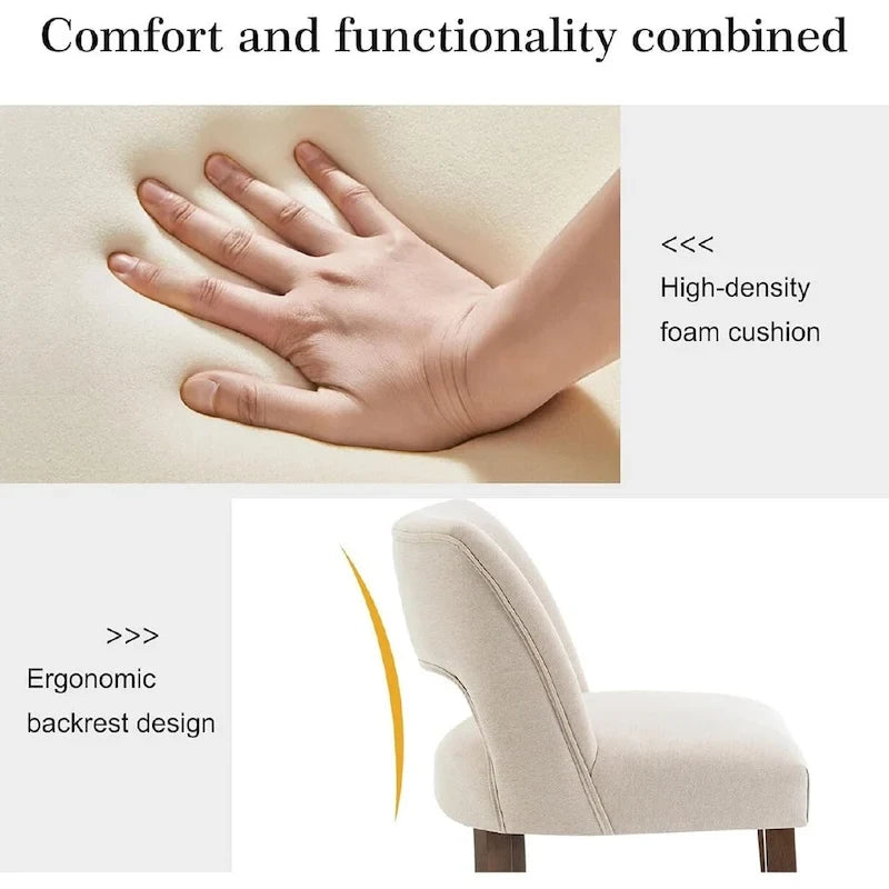 Bar Stools Set of 2 - Solid Birch Wood Legs - High-Density Foam - Fabric Upholstery - Ergonomic Hollow Backrest - Footrest - Adjustable Caps - Easy Assembly