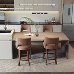 Bar Stools Set of 2 - Solid Birch Wood Legs - High-Density Foam - Fabric Upholstery - Ergonomic Hollow Backrest - Footrest - Adjustable Caps - Easy Assembly