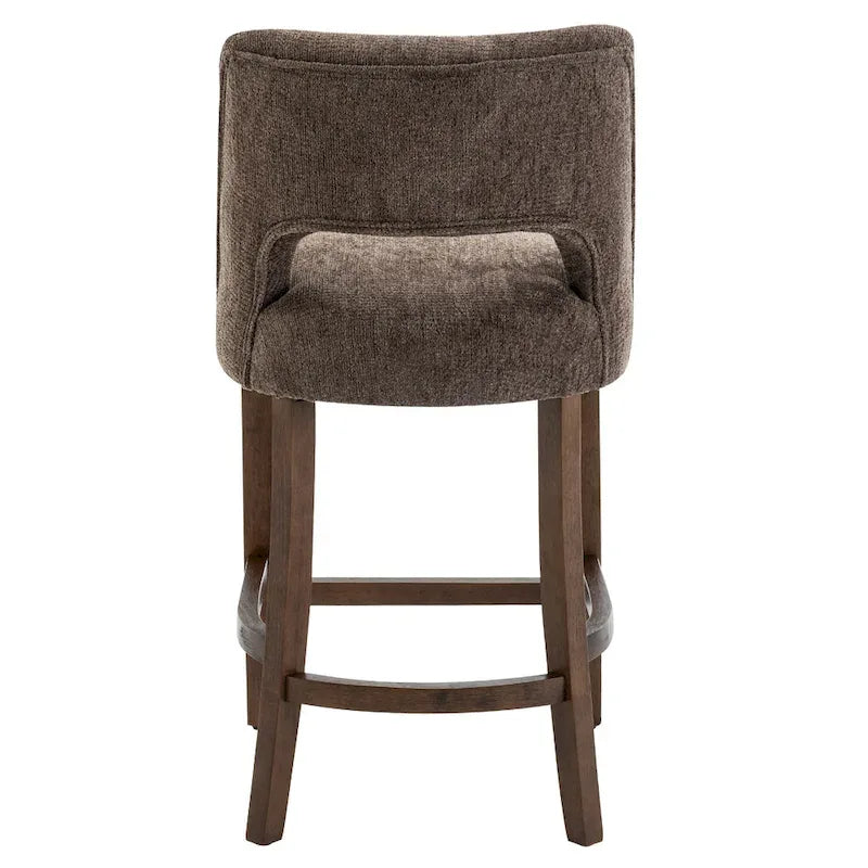 Bar Stools Set of 2 - Solid Birch Wood Legs - High-Density Foam - Fabric Upholstery - Ergonomic Hollow Backrest - Footrest - Adjustable Caps - Easy Assembly