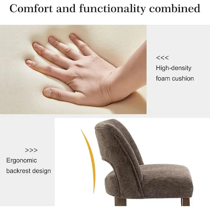 Bar Stools Set of 2 - Solid Birch Wood Legs - High-Density Foam - Fabric Upholstery - Ergonomic Hollow Backrest - Footrest - Adjustable Caps - Easy Assembly