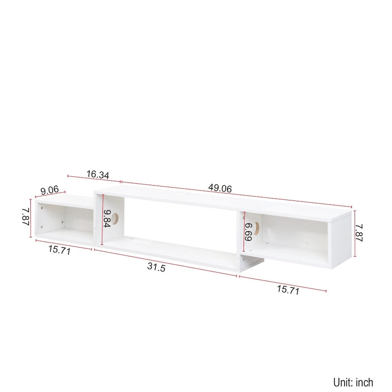 Wall Mounted Floating TV Stand with 3-Tier Shelves, 20 Color LEDs, 100kg/m Capacity, Melamine Finish, Modern Minimalist