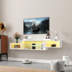Wall Mounted Floating TV Stand with 3-Tier Shelves, 20 Color LEDs, 100kg/m Capacity, Melamine Finish, Modern Minimalist