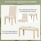 6-Piece Dining Set with Extendable Table, 4 Upholstered Chairs & Bench, Solid Wood, 250 lbs Capacity