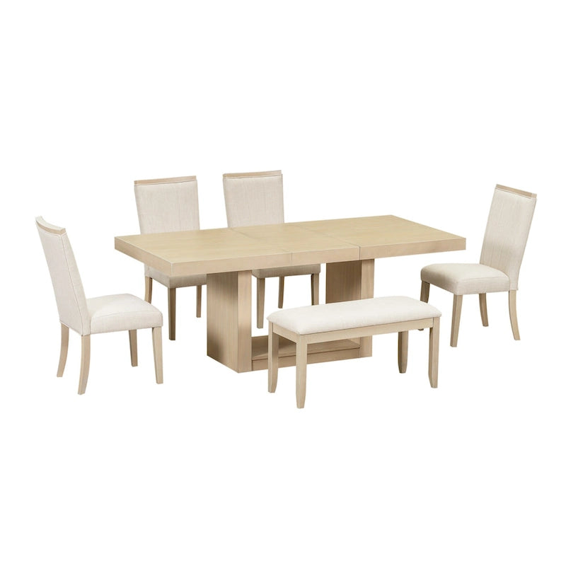 6-Piece Dining Set with Extendable Table, 4 Upholstered Chairs & Bench, Solid Wood, 250 lbs Capacity