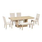 6-Piece Dining Set with Extendable Table, 4 Upholstered Chairs & Bench, Solid Wood, 250 lbs Capacity