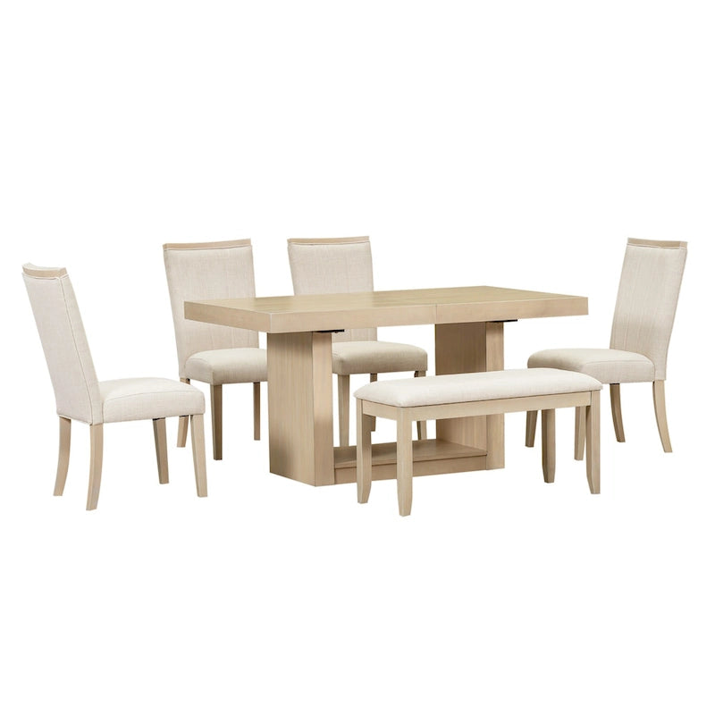 6-Piece Dining Set with Extendable Table, 4 Upholstered Chairs & Bench, Solid Wood, 250 lbs Capacity