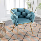 28.7" Velvet Upholstered Accent Chair - Gold-Plated Metal Legs - Cotton Fill - 220-330 lbs Capacity - Blue - Living Room Bedroom - 5 Colors Available