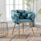 28.7" Velvet Upholstered Accent Chair - Gold-Plated Metal Legs - Cotton Fill - 220-330 lbs Capacity - Blue - Living Room Bedroom - 5 Colors Available