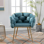 28.7" Velvet Upholstered Accent Chair - Gold-Plated Metal Legs - Cotton Fill - 220-330 lbs Capacity - Blue - Living Room Bedroom - 5 Colors Available
