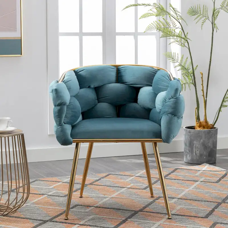 28.7" Velvet Upholstered Accent Chair - Gold-Plated Metal Legs - Cotton Fill - 220-330 lbs Capacity - Blue - Living Room Bedroom - 5 Colors Available