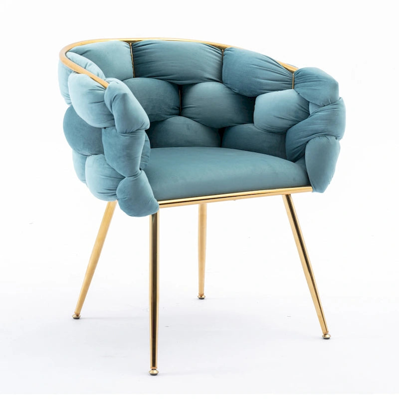 28.7" Velvet Upholstered Accent Chair - Gold-Plated Metal Legs - Cotton Fill - 220-330 lbs Capacity - Blue - Living Room Bedroom - 5 Colors Available