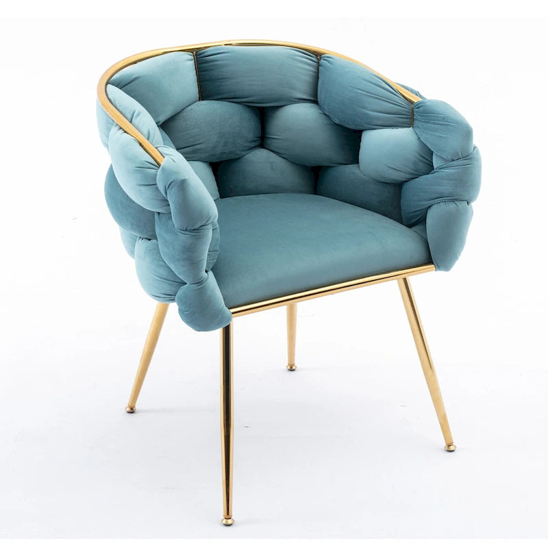 28.7" Velvet Upholstered Accent Chair - Gold-Plated Metal Legs - Cotton Fill - 220-330 lbs Capacity - Blue - Living Room Bedroom - 5 Colors Available