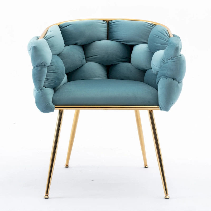 28.7" Velvet Upholstered Accent Chair - Gold-Plated Metal Legs - Cotton Fill - 220-330 lbs Capacity - Blue - Living Room Bedroom - 5 Colors Available