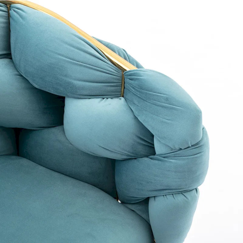 28.7" Velvet Upholstered Accent Chair - Gold-Plated Metal Legs - Cotton Fill - 220-330 lbs Capacity - Blue - Living Room Bedroom - 5 Colors Available