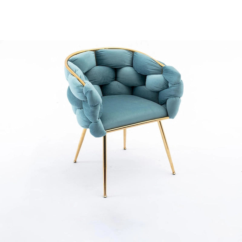 28.7" Velvet Upholstered Accent Chair - Gold-Plated Metal Legs - Cotton Fill - 220-330 lbs Capacity - Blue - Living Room Bedroom - 5 Colors Available