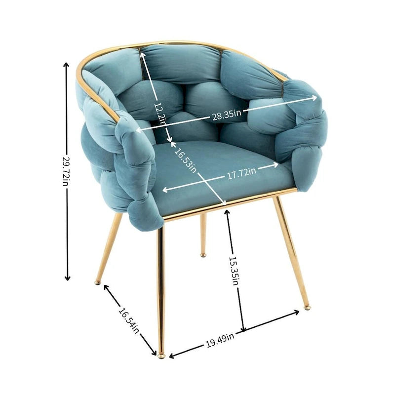 28.7" Velvet Upholstered Accent Chair - Gold-Plated Metal Legs - Cotton Fill - 220-330 lbs Capacity - Blue - Living Room Bedroom - 5 Colors Available