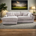 93.25 Corduroy Corner Sleeper Sofa with Deep Seat & 6 Pillows - Modern Convertible Sectional