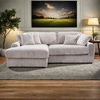 93.25 Corduroy Corner Sleeper Sofa with Deep Seat & 6 Pillows - Modern Convertible Sectional